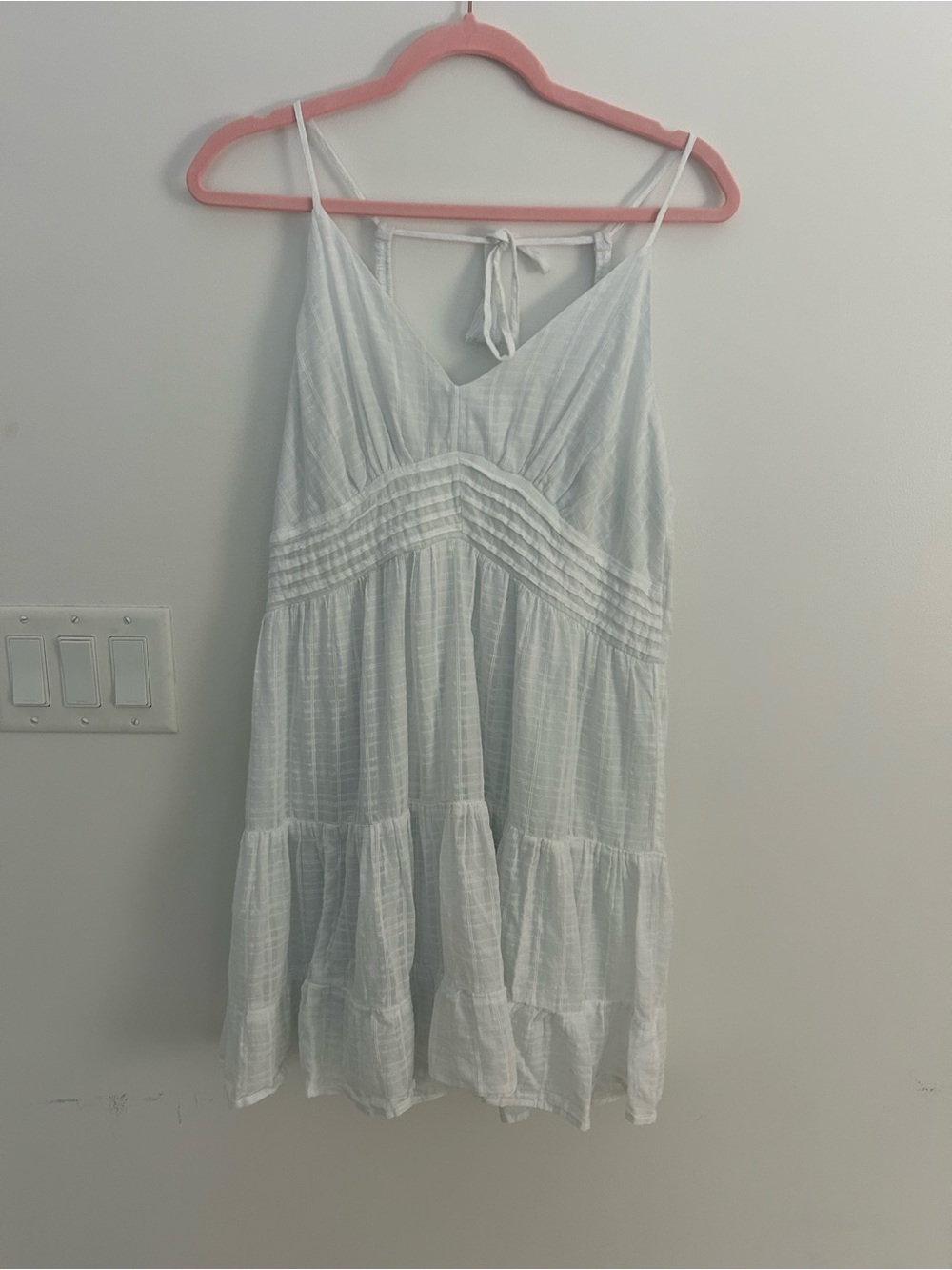 American Eagle Womens Large White Cotton Tiered Babydoll Mini Dress